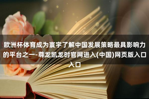 欧洲杯体育成为寰宇了解中国发展策略最具影响力的平台之一-尊龙凯龙时官网进入(中国)网页版入口