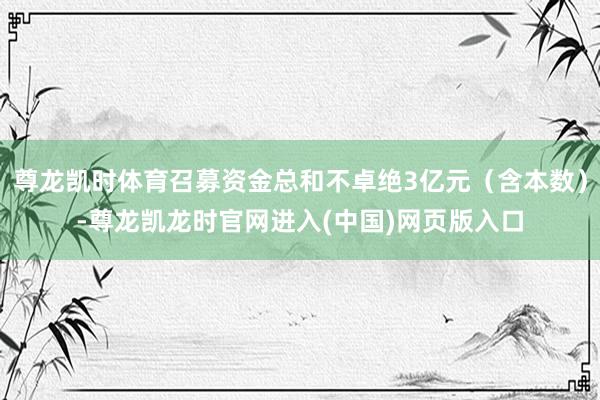 尊龙凯时体育召募资金总和不卓绝3亿元（含本数）-尊龙凯龙时官网进入(中国)网页版入口