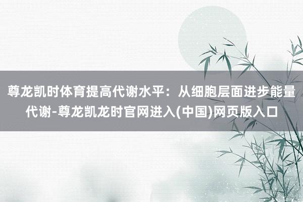 尊龙凯时体育提高代谢水平：从细胞层面进步能量代谢-尊龙凯龙时官网进入(中国)网页版入口